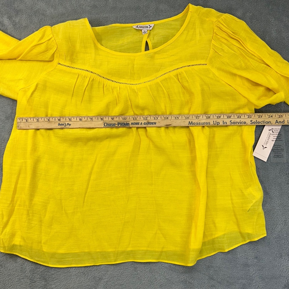 Nanette Lepore Yellow Flutter Sleeve Blouse XL NWT Ladder Stitch Boho Top - Picture 5 of 7